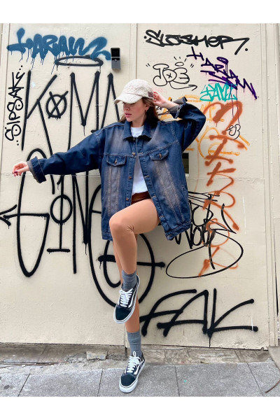 Retro Vintage Denim Yıkamalı Mavi Tint Jacket