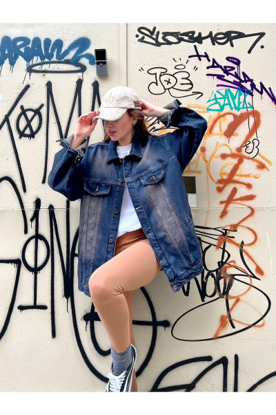 Retro Vintage Denim Yıkamalı Mavi Tint Jacket