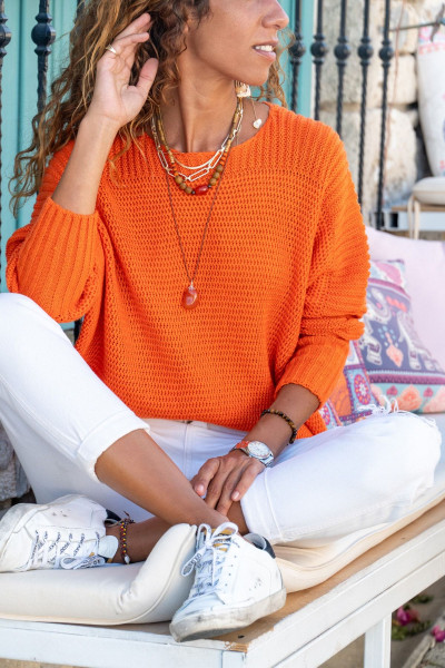 Kadın Turuncu Yarasa Kol Selanik İnce Örme Kazak GK-CCK1114 Kadın Turuncu Yarasa Kol Selanik İnce Örme Kazak GK-CCK1114