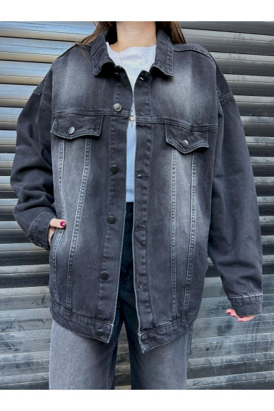 Retro Vintage Denim Yıkamalı Siyah Tint Jacket
