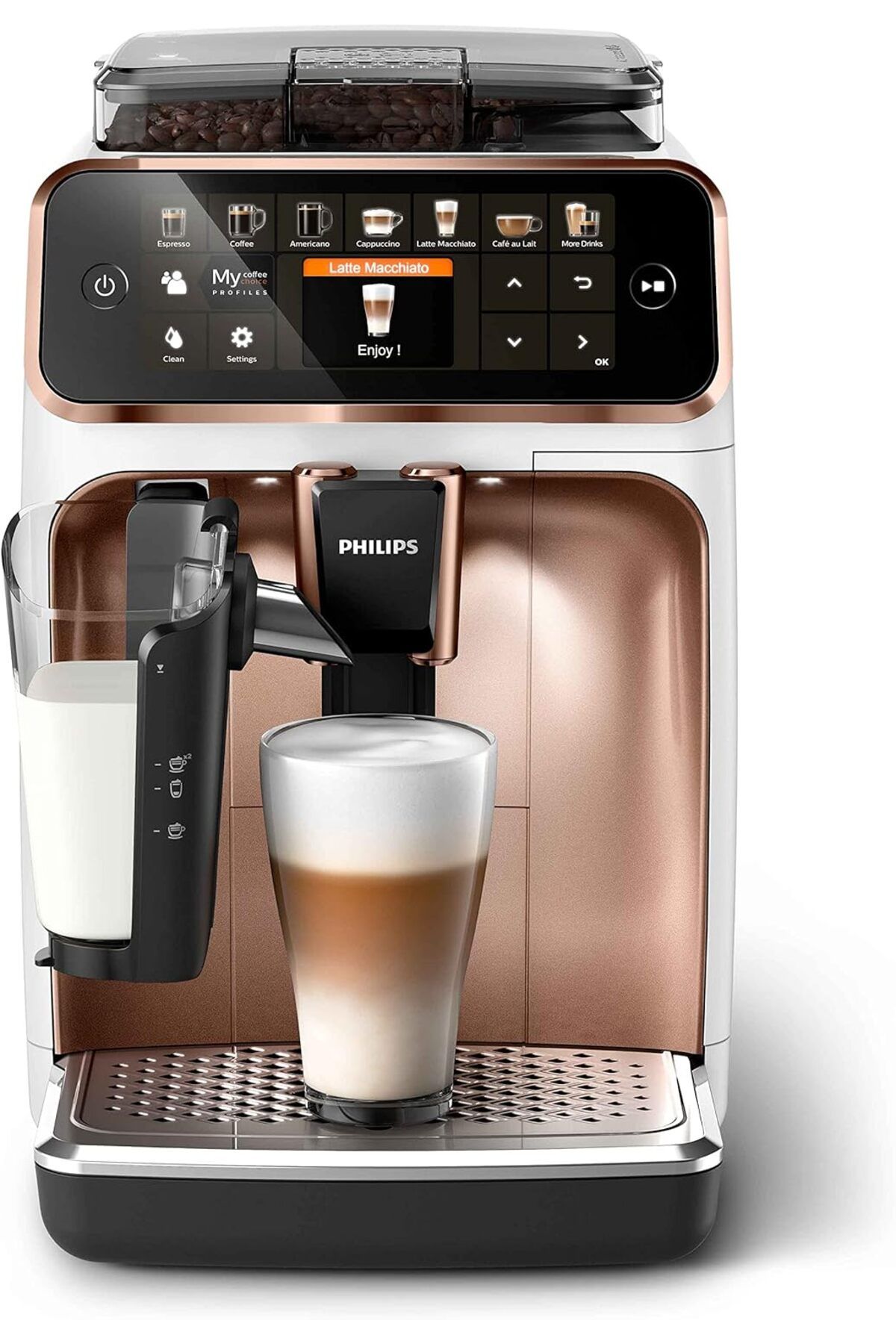 Lattego Tam Otomatik PREMİUM 12 Farklı Kahve EP5443 Krom-Beyaz Kahve ve Espresso Makinesi Lattego Tam Otomatik PREMİUM 12 Farklı Kahve EP5443 Krom-Beyaz Kahve ve Espresso Makinesi