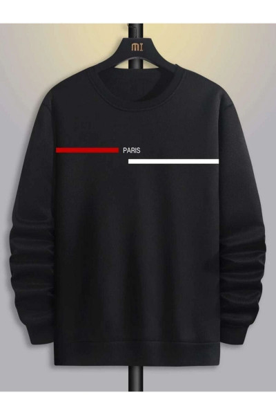 Paris Çizgi Sweatshirt - Siyah Baskılı Oversize Kışlık Kalın Bisiklet Yaka Paris Çizgi Sweatshirt - Siyah Baskılı Oversize Kışlık Kalın Bisiklet Yaka