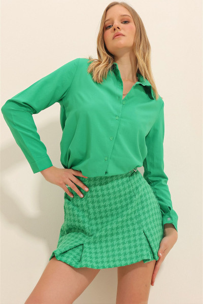 Kadın Yeşil Basic Dokuma Gömlek ALC-X5442 Kadın Yeşil Basic Dokuma Gömlek ALC-X5442