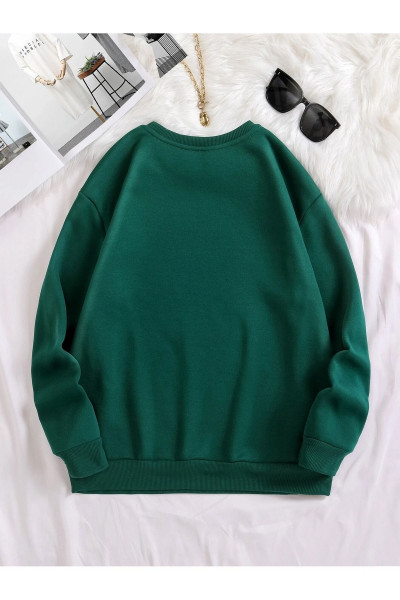 Kelebekli Kalp Desen Sweatshirt - Nefti Yeşi Baskılı Oversize Kalın Kışlık Bisiklet Yaka Kelebekli Kalp Desen Sweatshirt - Nefti Yeşi Baskılı Oversize Kalın Kışlık Bisiklet Yaka