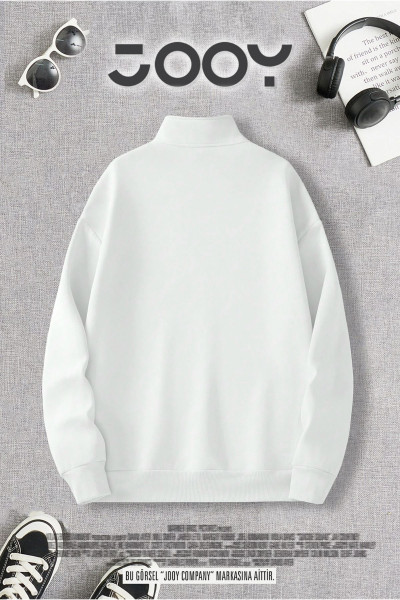 Yarım Fermuarlı Atatürk İmza Baskılı Beyaz Sweatshirt Yarım Fermuarlı Atatürk İmza Baskılı Beyaz Sweatshirt