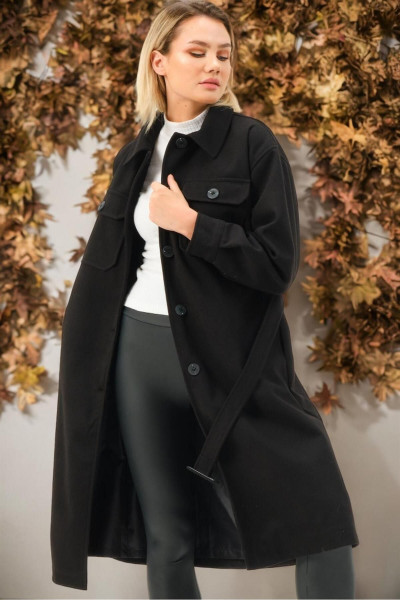 Z6777 DEWBERRY PALTO-DÜZ SİYAH