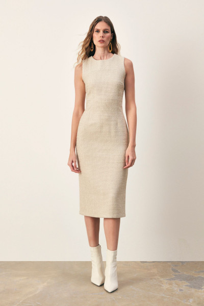 Kolsuz Uzun Tüvit Elbise - BEJ Kolsuz Uzun Tüvit Elbise - BEJ