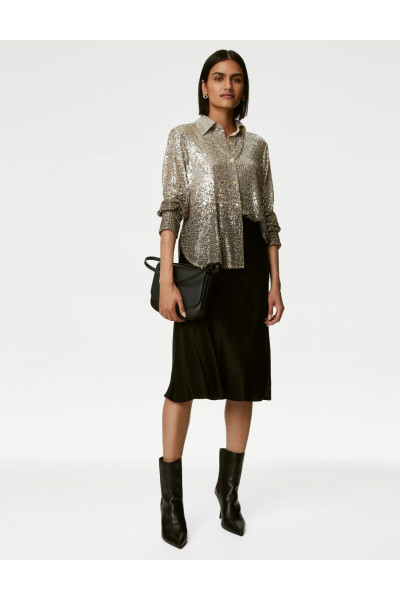 Regular Fit Uzun Kollu Payetli Gömlek