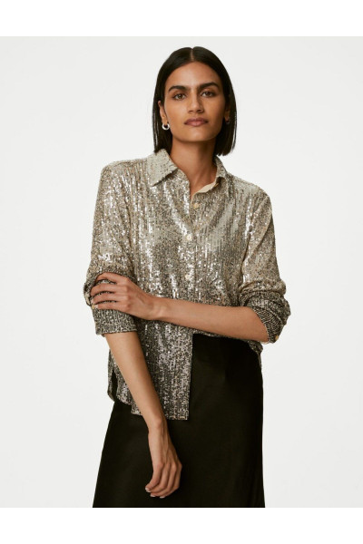 Regular Fit Uzun Kollu Payetli Gömlek