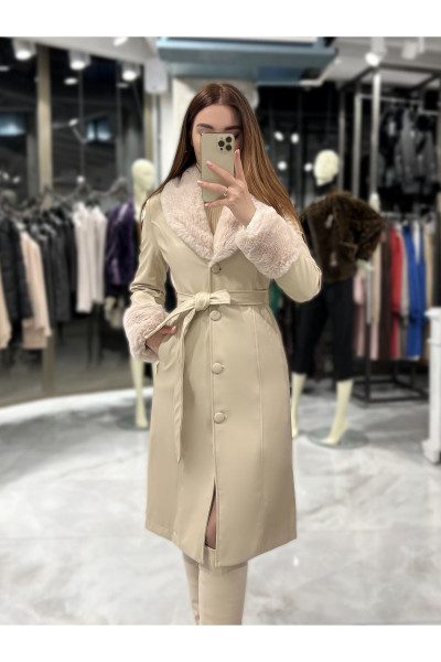 Mady Uzun Kürklü Deri Kaban Krem Mady Uzun Kürklü Deri Kaban Krem