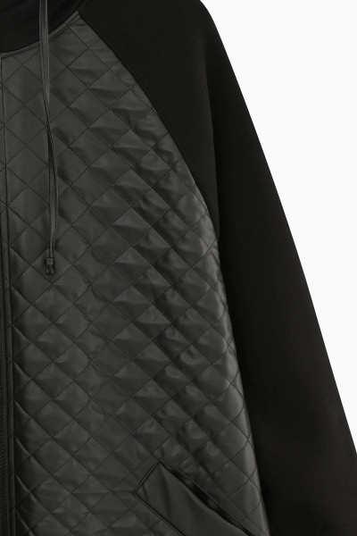 Kapüşonlu Ön Kısım Baklava Desenli-arkası 3 Iplik Kumaş Siyah Kaban 15134