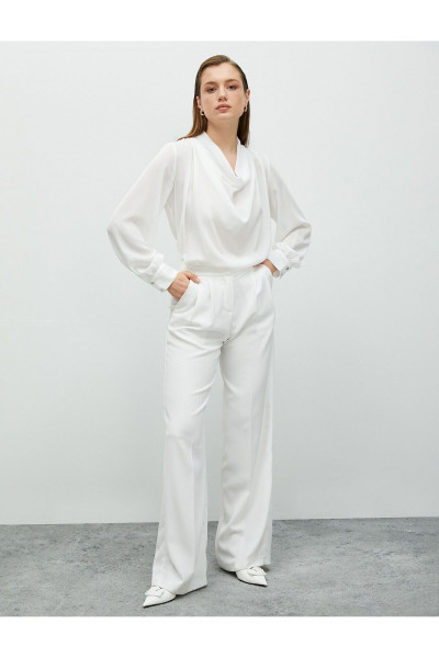 Şifon Bluz Degaje Yaka Balon Kollu