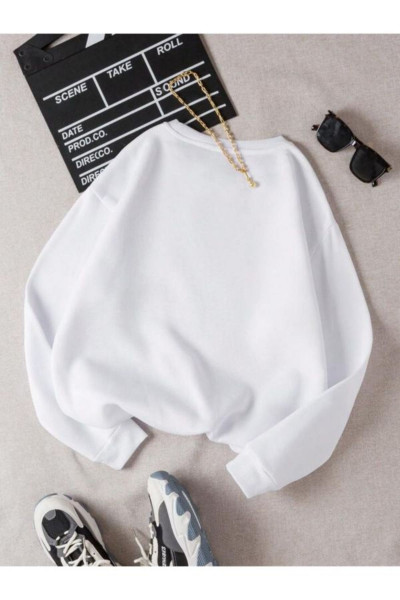 Kırmızı Kalp Sweatshirt - Beyaz Baskılı Oversize Kışlık Kalın Bisiklet Yala Kırmızı Kalp Sweatshirt - Beyaz Baskılı Oversize Kışlık Kalın Bisiklet Yala