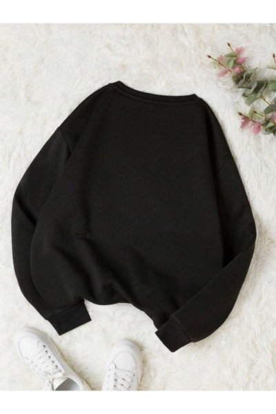 Kırmızı Kalp Sweatshirt - Siyah Baskılı Oversize Kışlık Kalın Bisiklet Yala Kırmızı Kalp Sweatshirt - Siyah Baskılı Oversize Kışlık Kalın Bisiklet Yala