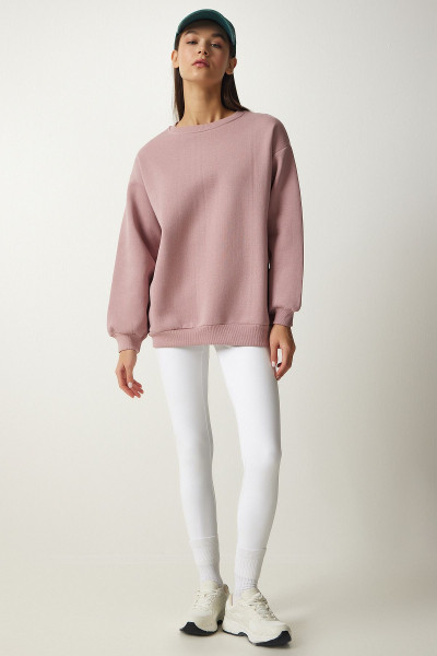 Kadın Pudra Şardonlu Basic Sweatshirt OW00001 Kadın Pudra Şardonlu Basic Sweatshirt OW00001