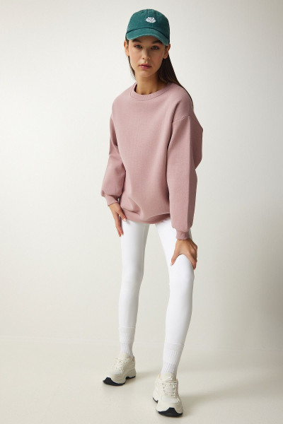 Kadın Pudra Şardonlu Basic Sweatshirt OW00001 Kadın Pudra Şardonlu Basic Sweatshirt OW00001