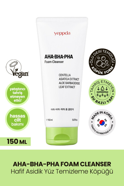 Hafif Asidik Akneli Ciltler İçin Yüz Temizleme Köpüğü Yeppda AHA BHA PHA Foam Cleanser 150 ml Hafif Asidik Akneli Ciltler İçin Yüz Temizleme Köpüğü Yeppda AHA BHA PHA Foam Cleanser 150 ml