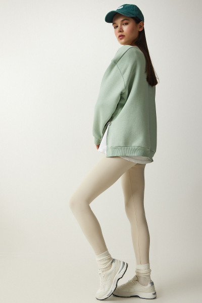 Kadın Su Yeşili Fermuar Detaylı Şardonlu Örme Sweatshirt UB00148 Kadın Su Yeşili Fermuar Detaylı Şardonlu Örme Sweatshirt UB00148