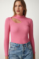 Kadın Pembe Cut Out Detaylı Fitilli Örme Bluz GT00065