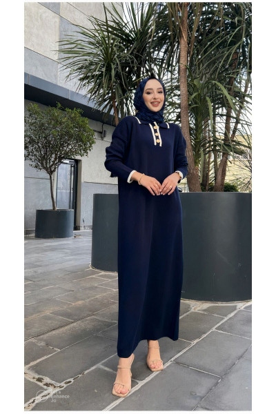 Oversize Düğmeli V Yaka Fitilli Triko Tesettür Elbise Oversize Düğmeli V Yaka Fitilli Triko Tesettür Elbise