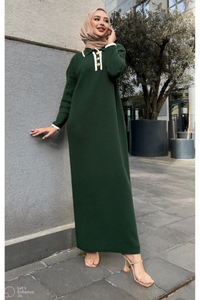 Oversize Düğmeli V Yaka Fitilli Triko Tesettür Elbise Oversize Düğmeli V Yaka Fitilli Triko Tesettür Elbise