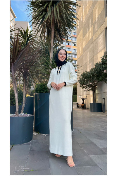 Oversize Düğmeli V Yaka Fitilli Triko Tesettür Elbise Oversize Düğmeli V Yaka Fitilli Triko Tesettür Elbise