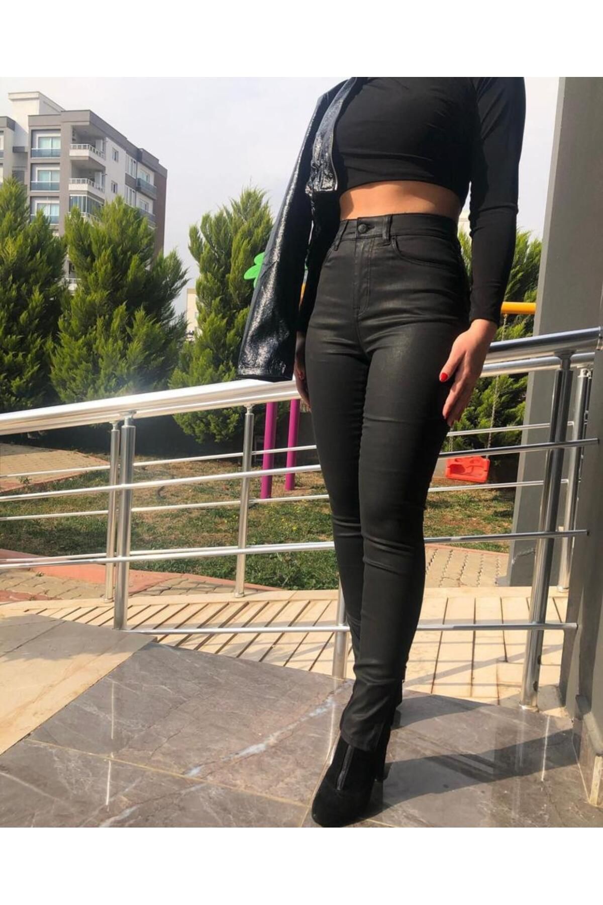 Mumlu Yüksek Bel Fermuar Detay Skinny Jean