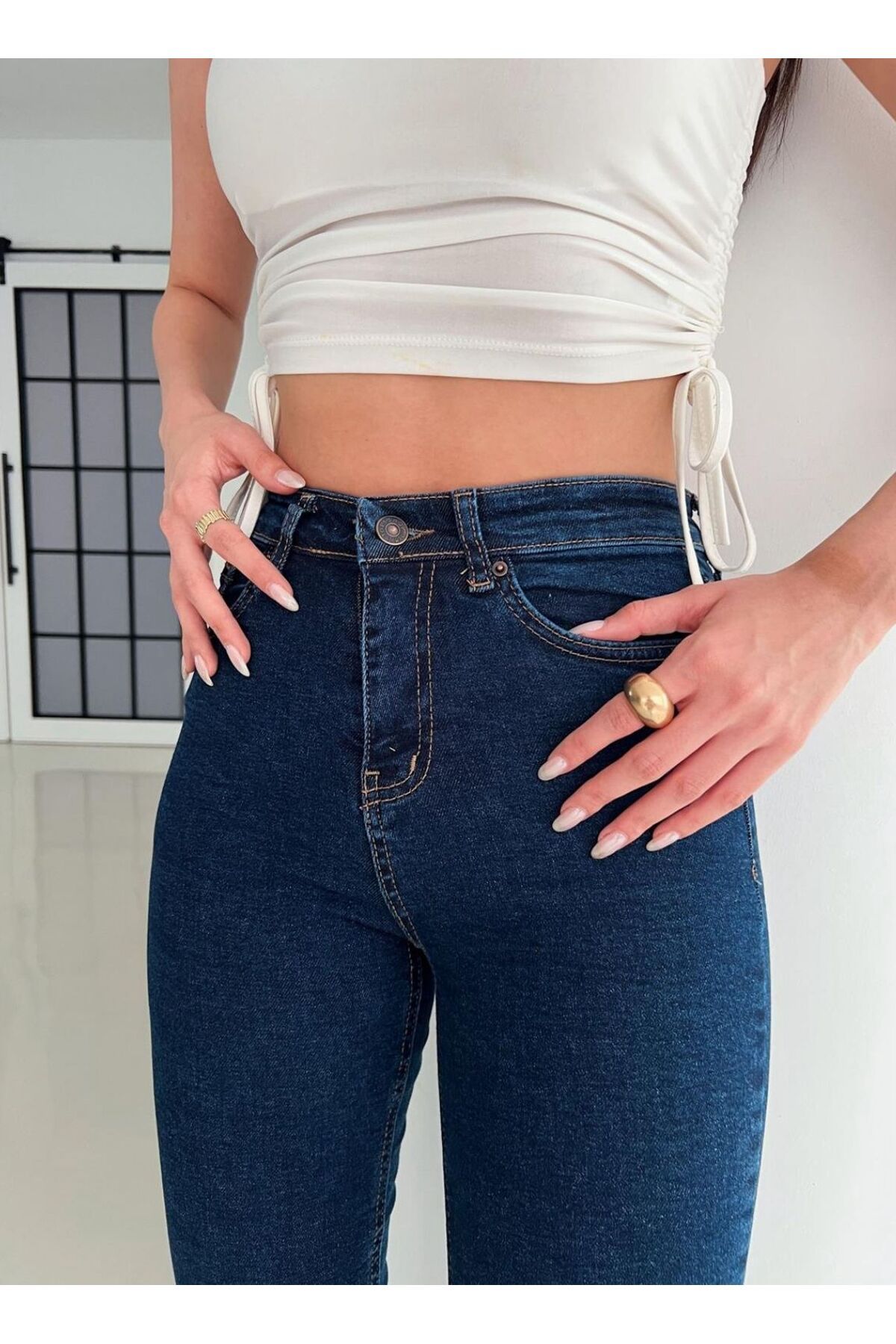 Koyu Blue Kadın Mavi Dar Paça Skinny Fit Esnek Likralı Yüksek Bel Kot Pantolon Koyu Blue Kadın Mavi Dar Paça Skinny Fit Esnek Likralı Yüksek Bel Kot Pantolon