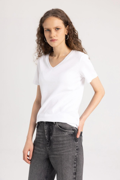 Slim Fit V Yaka Ribana Basic Kısa Kollu Tişört I1080az24sm Slim Fit V Yaka Ribana Basic Kısa Kollu Tişört I1080az24sm
