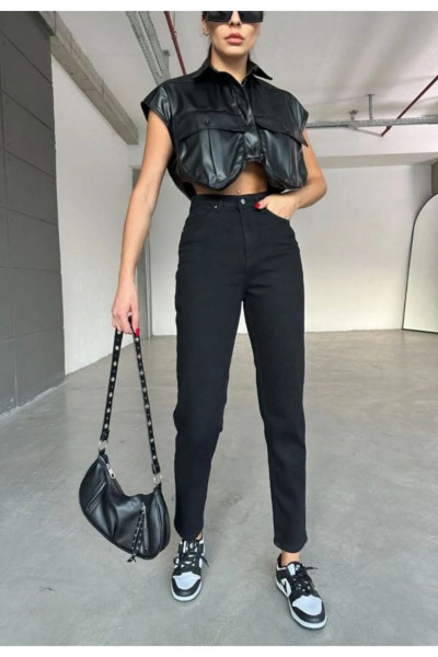 Lora Yüksek Bel Siyah Mom Jeans Power Likralı Esnek Kot Pantolon Lora Yüksek Bel Siyah Mom Jeans Power Likralı Esnek Kot Pantolon