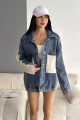 Kadın Standart Beden Triko Detaylı Denim Kot Ceket Kadın Standart Beden Triko Detaylı Denim Kot Ceket