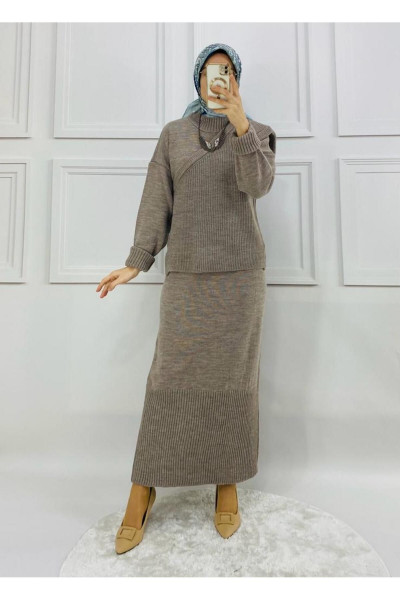 Kadın Sütlü Kahve Triko Süveterli Elbise - 298 Kadın Sütlü Kahve Triko Süveterli Elbise - 298