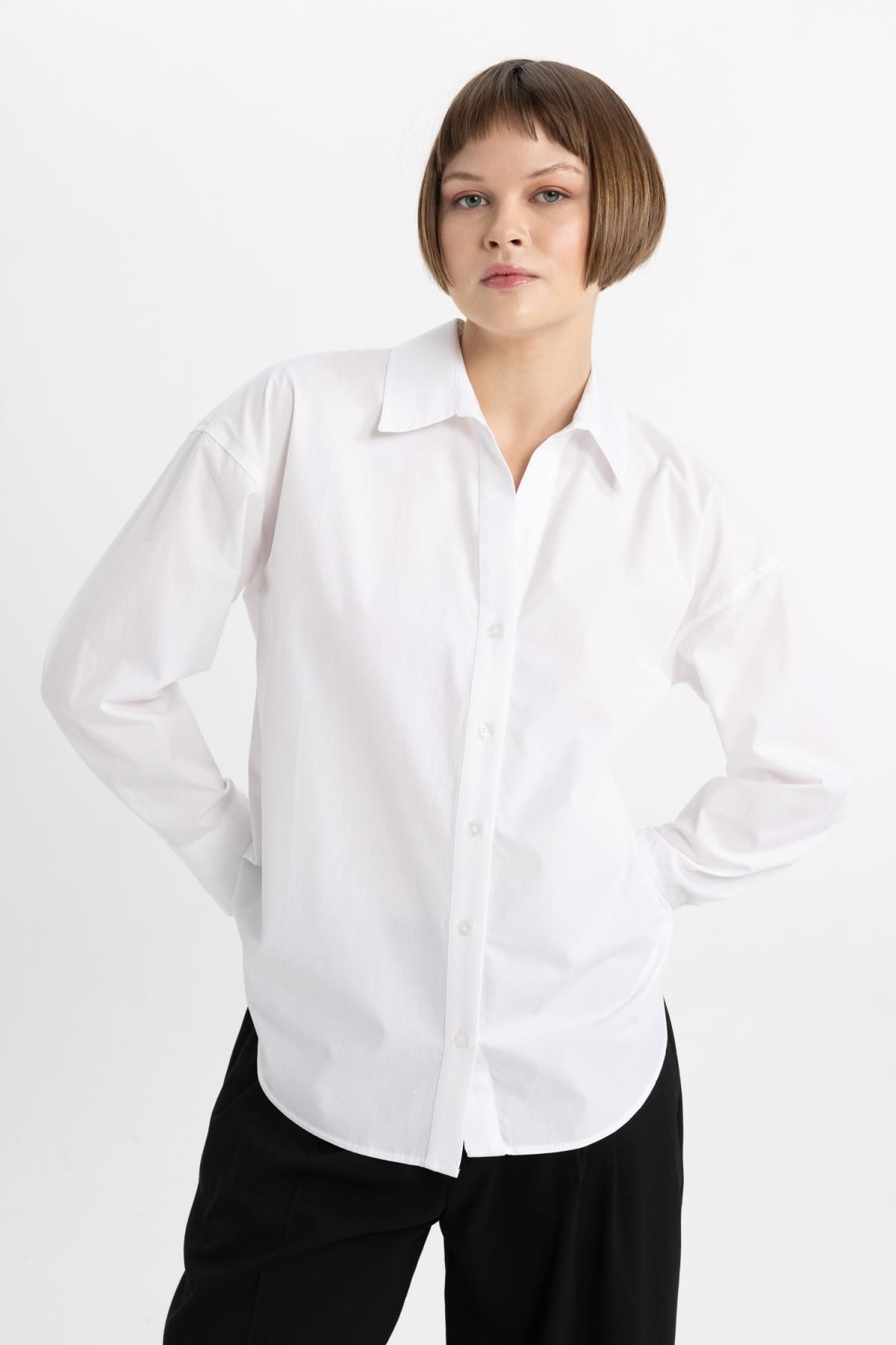 Oversize Fit Poplin Uzun Kollu Gömlek T8735az24sp Oversize Fit Poplin Uzun Kollu Gömlek T8735az24sp