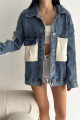 Kadın Standart Beden Triko Detaylı Denim Kot Ceket Kadın Standart Beden Triko Detaylı Denim Kot Ceket
