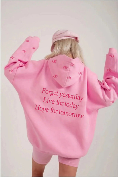 Pembe Oversize Rahat Kalıp Eye Crown Baskılı Kapüşonlu Sweatshirt Pembe Oversize Rahat Kalıp Eye Crown Baskılı Kapüşonlu Sweatshirt