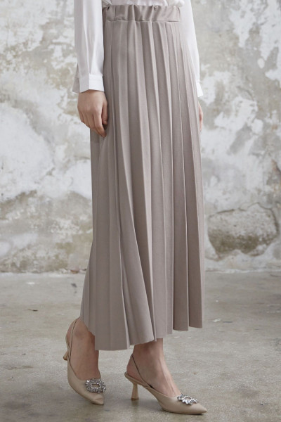 Luisa Beli Lastik Piliseli Etek - Koyu Bej