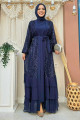 Pulpayet İşlemeli Abaya ve Elbise Takım 8483 Lacivert Pulpayet İşlemeli Abaya ve Elbise Takım 8483 Lacivert