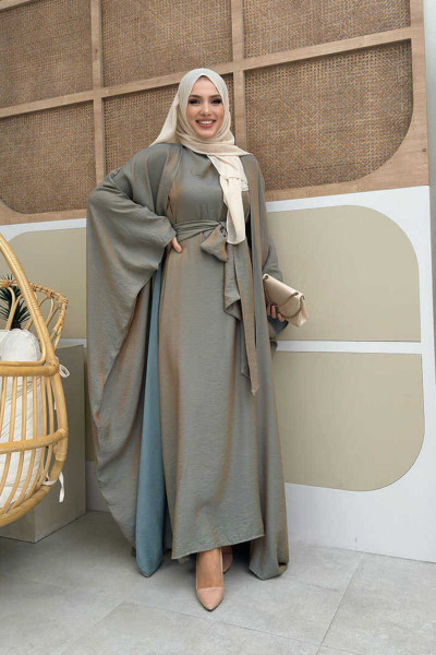 Yarasakol Abayalı Elbise Takım 8497 Haki