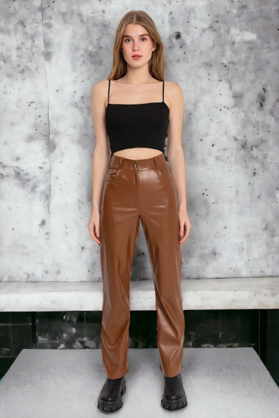 Kadın Yüksel Bel Deri Pantolon