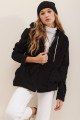 Kadın Siyah Kapüşonlu Önü Fermuarlı Çift Cepli Oversize Peluş Sweatshirt ALC-X7332 Kadın Siyah Kapüşonlu Önü Fermuarlı Çift Cepli Oversize Peluş Sweatshirt ALC-X7332