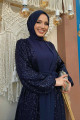Pulpayet İşlemeli Abaya ve Elbise Takım 8483 Lacivert Pulpayet İşlemeli Abaya ve Elbise Takım 8483 Lacivert