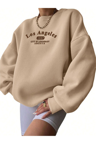 Los Angeles 1997 Sweatshirt - Bej Baskılı Oversize Kışlık Kalın Bisiklet Yala Los Angeles 1997 Sweatshirt - Bej Baskılı Oversize Kışlık Kalın Bisiklet Yala