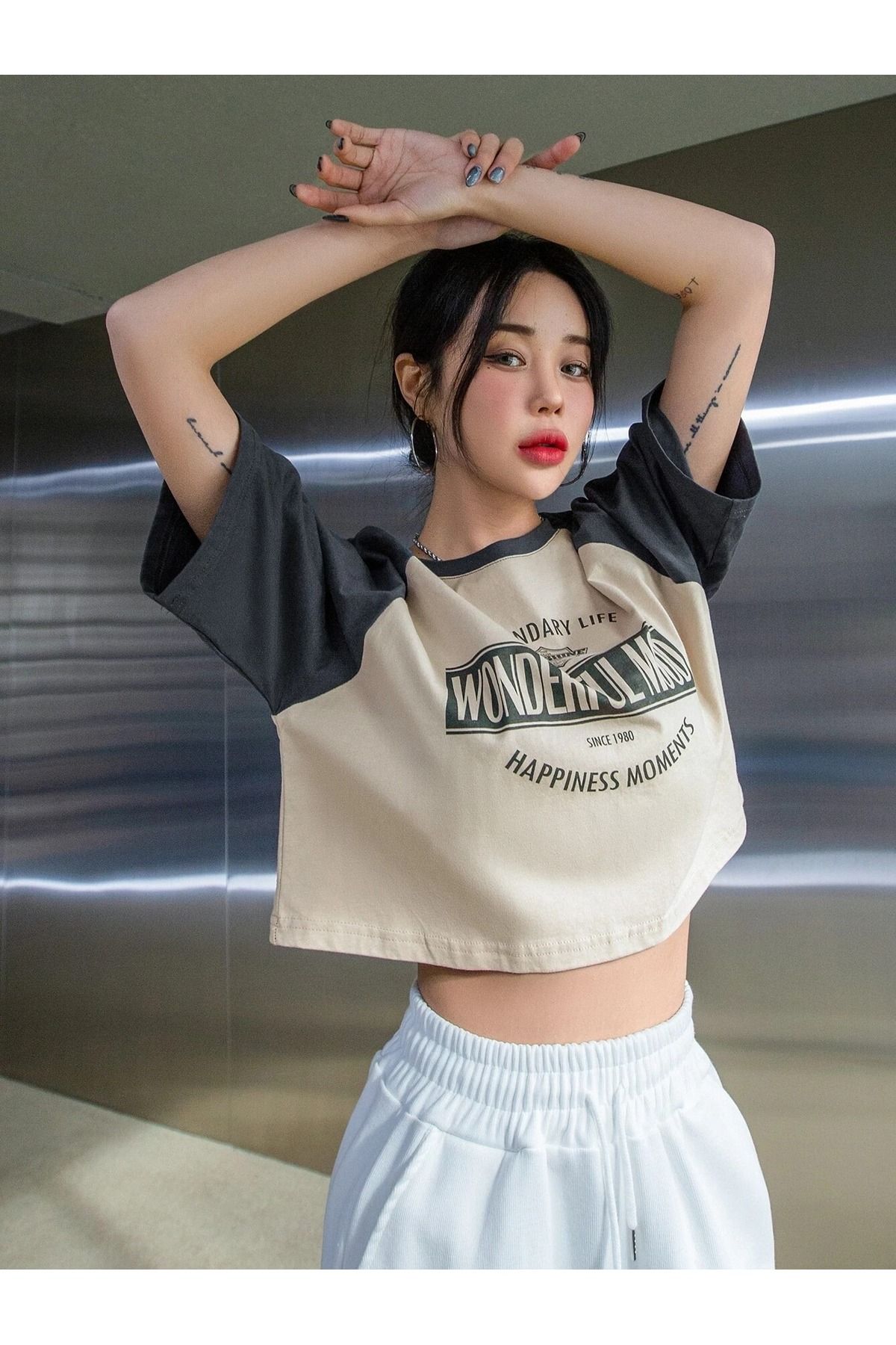 Wonderful Mood Süprem Crop T-Shirt - Bej Beyaz Baskılı Oversize Bisiklet Yaka Tişört Wonderful Mood Süprem Crop T-Shirt - Bej Beyaz Baskılı Oversize Bisiklet Yaka Tişört