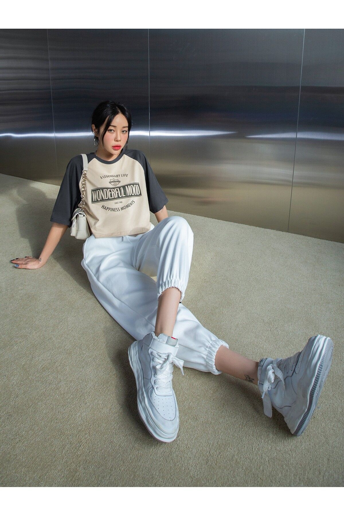 Wonderful Mood Süprem Crop T-Shirt - Bej Beyaz Baskılı Oversize Bisiklet Yaka Tişört Wonderful Mood Süprem Crop T-Shirt - Bej Beyaz Baskılı Oversize Bisiklet Yaka Tişört