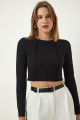 Siyah Biyeli Fitilli Crop Bluz SF00013