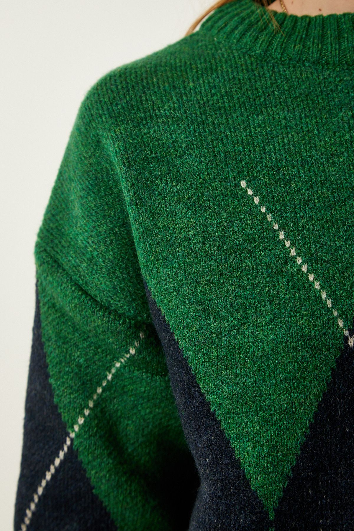Yeşil Premium Baklava Desenli Oversize Triko Kazak FN03163 Yeşil Premium Baklava Desenli Oversize Triko Kazak FN03163