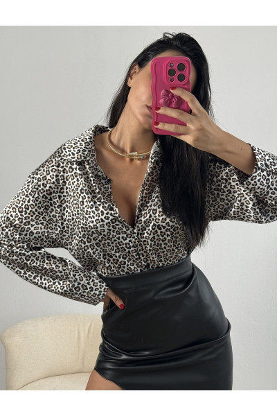 Leopar Desen Saten Oversize Gömlek 25218 Leopar Desen Saten Oversize Gömlek 25218