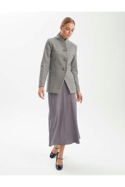 Premium Seri Melanj Gri Yaka Detaylı Fit Ceket