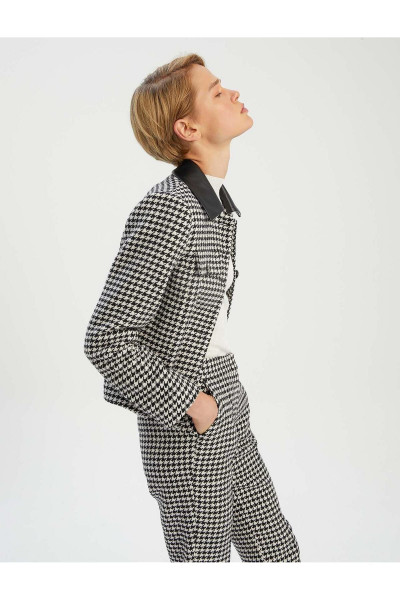 Premium Seri Kazayağı Desen Siyah Ceket