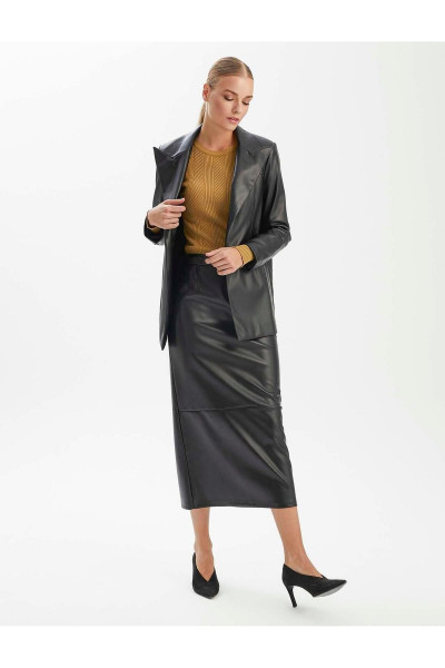 Premium Seri Siyah Yırtmaç Detay Deri Ceket